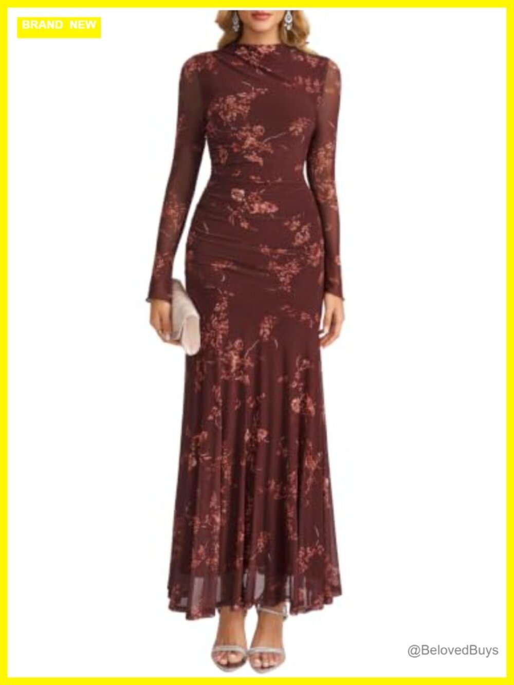 Parthea Long Sleeve Mesh Mermaid Maxi Dress Wedding Guest Formal